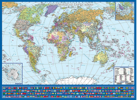 Политическая карта мира с флагами Крым в составе РФ 1325х970 мм - Города России - РУЗКо - 9785894853529